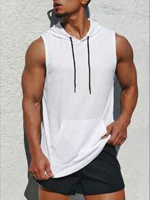 Men's Summer Street Style American Hooded Sleeveless Fitness Sports Tank Top - White - View 1