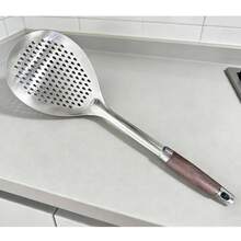 1 pieza Cuchara ranurada grande de acero inoxidable - Resistente y resistente al calor hasta 662°F (300°C), mango ergonómico + colador de malla fina, apariencia elegante - Adecuado para freír/olla caliente/cocinar/hornear/utensilios de cocina doméstica/restaurante/regalo para el Día de la Madre/Día de la Mujer/Eid Al-Fitr - Multicolor - Ver 9