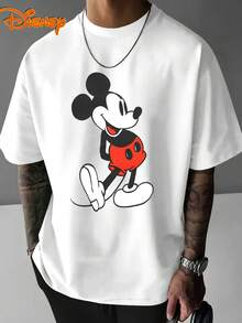 Disney Men's Casual T-Shirt With Mickey Cartoon Pattern, Easy And Energetic Expression, Suitable For Young People Who Like A Simple And Casual Style - trắng - Xem 1