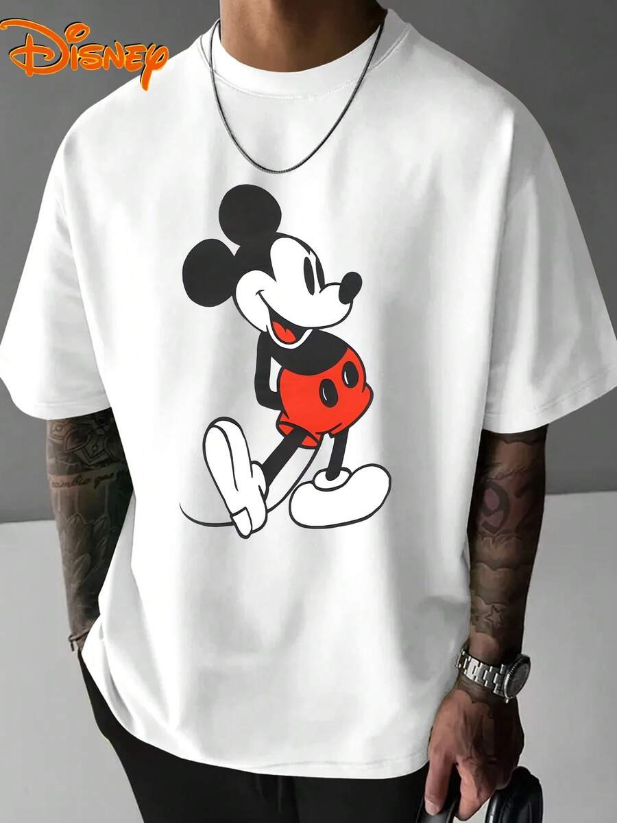 Disney Men's Casual T-Shirt With Mickey Cartoon Pattern, Easy And Energetic Expression, Suitable For Young People Who Like A Simple And Casual Style - trắng - Xem 1