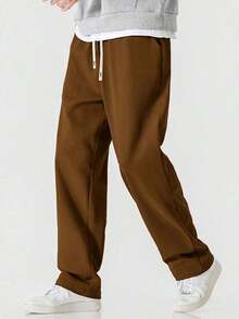Men's Straight Knit Pants, Loose Fit Casual Sweatpants, Versatile For Spring And Autumn - Coffee Brown - View 5