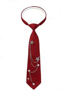 Women's Fashion Casual Star Metal Chain Tie, No Tie Required, Vacations, And Traveling - 酒紅色 - 查看 5