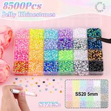8500 Pieces Of Resin Rhinestones, 3 Pieces Of B7000 Jewelry Glue, 3MM-5MM Colored Gemstones, Flat Back Rhinestones For Handmade Crafts, Crystals For DIY Crafts, Clothing Rollers, Cups, Shoes, Fabric Decorations, Artworks, Etc - Type5 - 查看 2