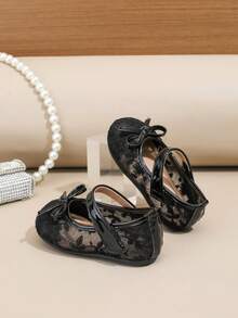 1双新款女童平底凉鞋，透气蕾丝，百搭时尚儿童公主鞋 - 黑色 - 查看 5