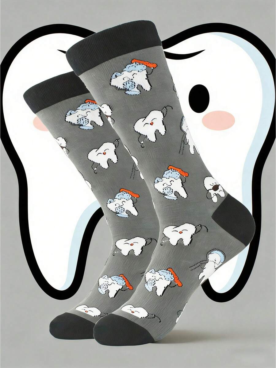 1双男士口腔卫生主题休闲趣味袜子 - 彩色 - 查看 1
