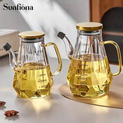 1 chai đựng dầu bằng thủy tinh hình kim cương sáng tạo, lọ đựng dầu thủy tinh chống rò rỉ, thích hợp để đựng nước tương, giấm, dầu ăn và gia vị dùng trong nhà bếp.