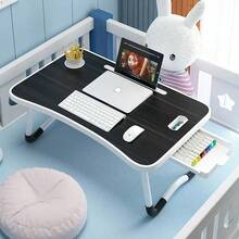 Extra Large Portable Folding Bed Laptop Desk With Cup Holder, Drawer, Stable And Durable, Suitable For Eating, Reading, Writing, And School Supplies - màu đen - Xem 3