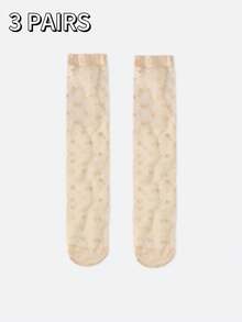 1/2/3/6双装心形印花薄纱中筒袜，轻盈透气，甜美又不失个性，日常及约会皆宜。 - 彩色 - 查看 10