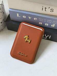 1pc PU Leather Magnetic Card Holder With 3D Metal Horse Design, Magnetic Adhesive Card Pouch Compatible With Iphone 12 13 14 15 16 17 Series Phone Cases - Multicolor - View 5