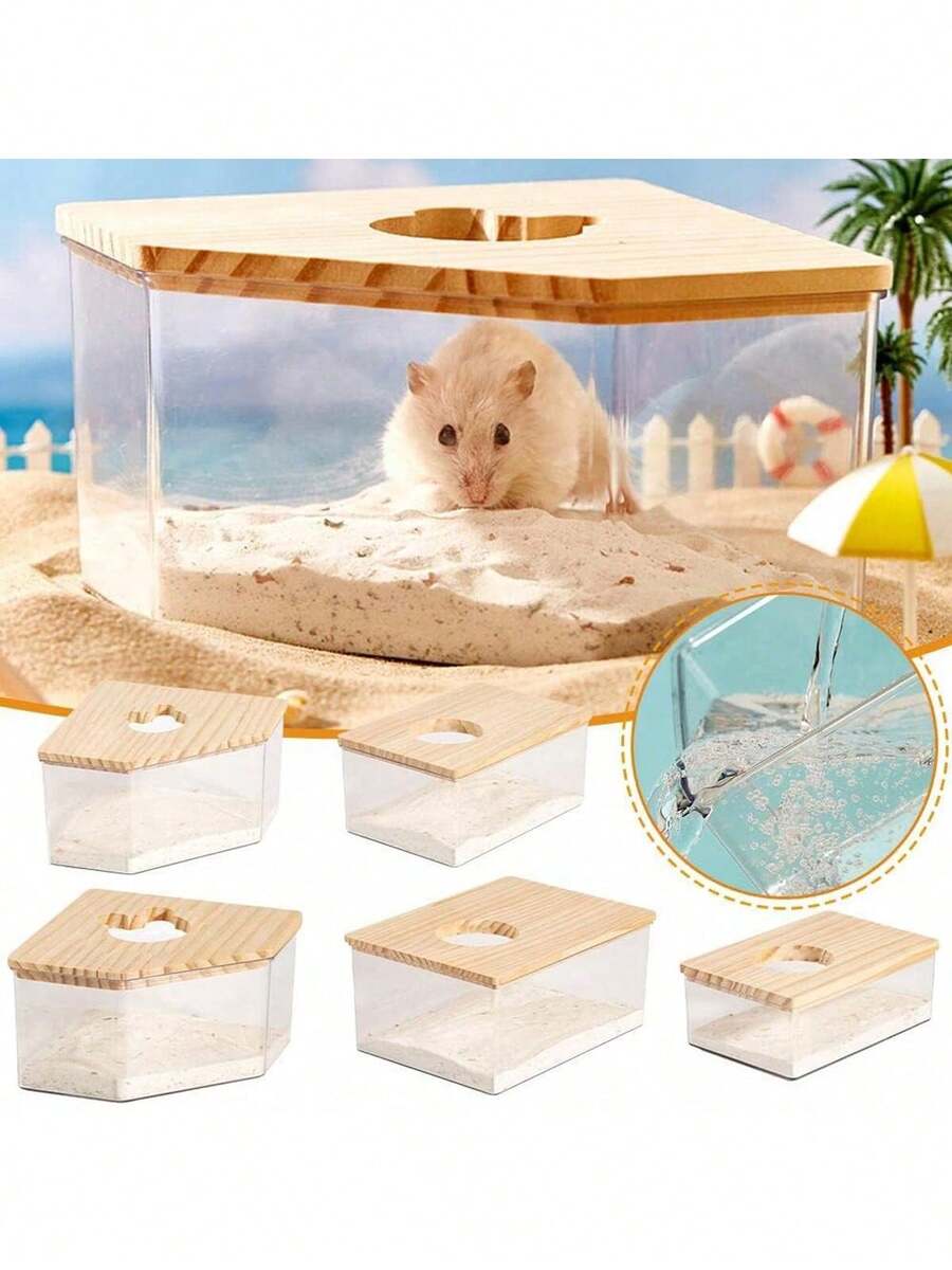 亚克力浴室，透明主体，木质顶盖，圆形入口，防漏设计，可爱老鼠入口，卡通老鼠头入口，萌趣设计让老鼠爱上洗澡 - 彩色 - 查看 1