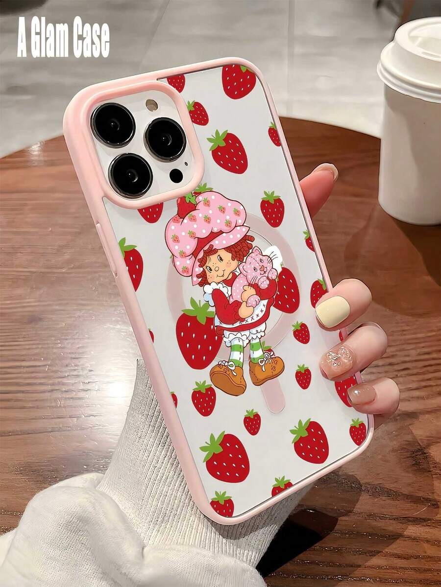 Magnetic Sweet Retro Strawberry Doll Pink Cute Phone Case  Forros Para It Is Compatible With Galaxy Models Including Compatible For Galaxy S25ultra, S24, 24 Ultra S23, S22, S21 PLUS, FE And Ultra,Galaxy A33 Compatible With For Iphone17 Pro Max, 16e, 15, 14 And 13. It Makes A Perfect Gift For Birthdays, Holidays, New Year And Valentine's Day.Valentines Day Good Valentines Gifts - 粉色 - 查看 1