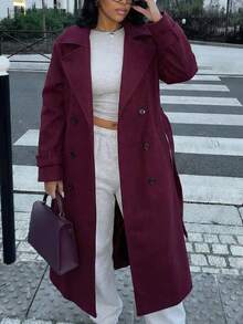 Women's Classic Double-Breasted Wool Coat, Winter New Arrival - Red - View 5