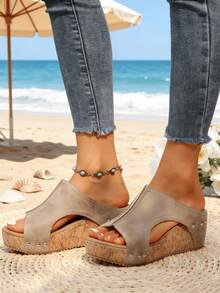 Popular Summer Outerwear, Daily Wear, Vacation Style, Street Fashion Heightening, Comfortable Slip-On, Versatile Casual Thick-Soled Women's Slippers - Xám cao cấp - Xem 3