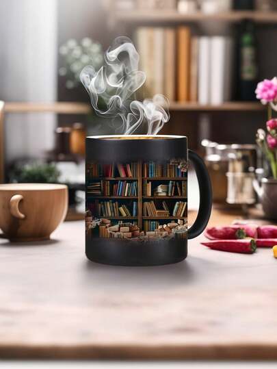 Klasik kitap temalı, renk değiştiren tasarıma sahip 11 oz'luk seramik kupa, çay, kahve, kitap severler, yazarlar ve öğretmenler için hediye olarak uygundur.