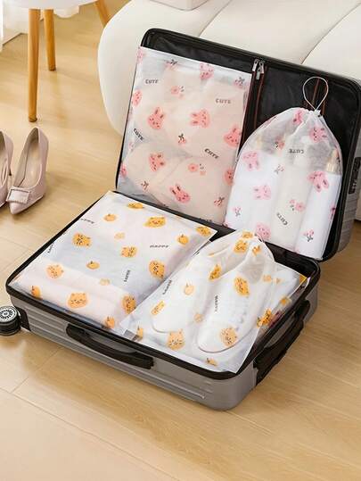 5/10pcs Transparent Travel Shoe Bags, Drawstring Closure - 16.9x11.4 Inch Large Portable Shoe Storage Organizer Bags, Unisex, Durable Plastic Shoe Boxes, Essential For Airplane, Train, Hotel Travel, Shoe Storage Bags, Travel Organizer Bags, Drawstring Shoe Bags, Shoe Covers, Dust-Proof, Ladies Packing Bags, Cruise Travel Essential, Holiday Essential