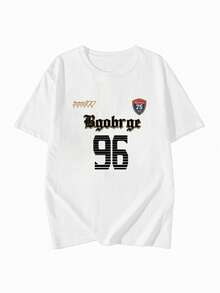 Women's Casual Round Neck Loose Fit Numeric Badge Print Short Sleeve T-Shirt, Summer - White - View 4