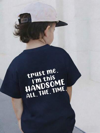 Young Boy Casual Graphic Print Crew Neck Short Sleeve T-Shirt, Summer Top