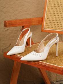 Giày sandal cao gót mũi nhọn, quai ngang mắt cá chân, kiểu dáng gợi cảm, màu trắng, thích hợp cho các bữa tiệc. - trắng - Xem 6