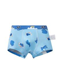 4件套男童卡通印花内裤，学生妹内衣，小男孩恐龙、足球、月亮图案三角裤套装 - 藍白色 - 查看 3