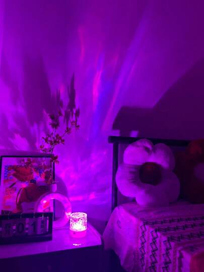 1pc 16-Color LED Rechargeable Water Wave USB Night Light With Flame Effect & Starry Sky Projection, Touch & Remote Control, Glass Art Decorative Lamp, Suitable For Bedroom, Home Theater, Christmas & Valentine's Day Decor, Atmosphere Lamp, Plastic Material With Smooth Surface