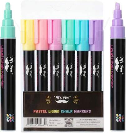 Mr. Pen- Chalk Markers, 6 Pack, Assorted Colors, 8 Labels, Chalkboard &Amp; Glass Markers, Liquid Chalk Pens, Erasable