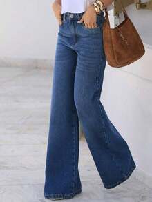 Women's Loose Straight Leg Jeans With Pockets, Casual Washed Denim Pants, Suitable For Summer Wear And Essential For Halloween - Blue - View 5