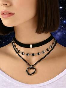 1 pieza Collar con colgante de estrella metálica de varias capas hecho a mano, color plateado - Plateado - Ver 6