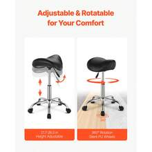 Taburete Giratorio de Altura Ajustable de 55-71 cm, Carga de 204 kg, Taburete de Trabajo, Silla de Montar Giratoria Ergonómica de Cuero de PU Engrosada para Salón Spa Clínica de Masaje, Negro - 55-71 centímetros - Ver 4