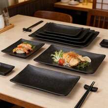 Versatile Matte Black Carbon Fiber Rectangular Plate/Carbon Fiber Texture/Sushi Plate/Sashimi Plate/BBQ Plate/Snack Plate, Shatterproof, Scratch-Resistant, Easy To Clean, Dishwasher , Ceremonial Tableware, Suitable For Restaurant And Home - Black - View 1