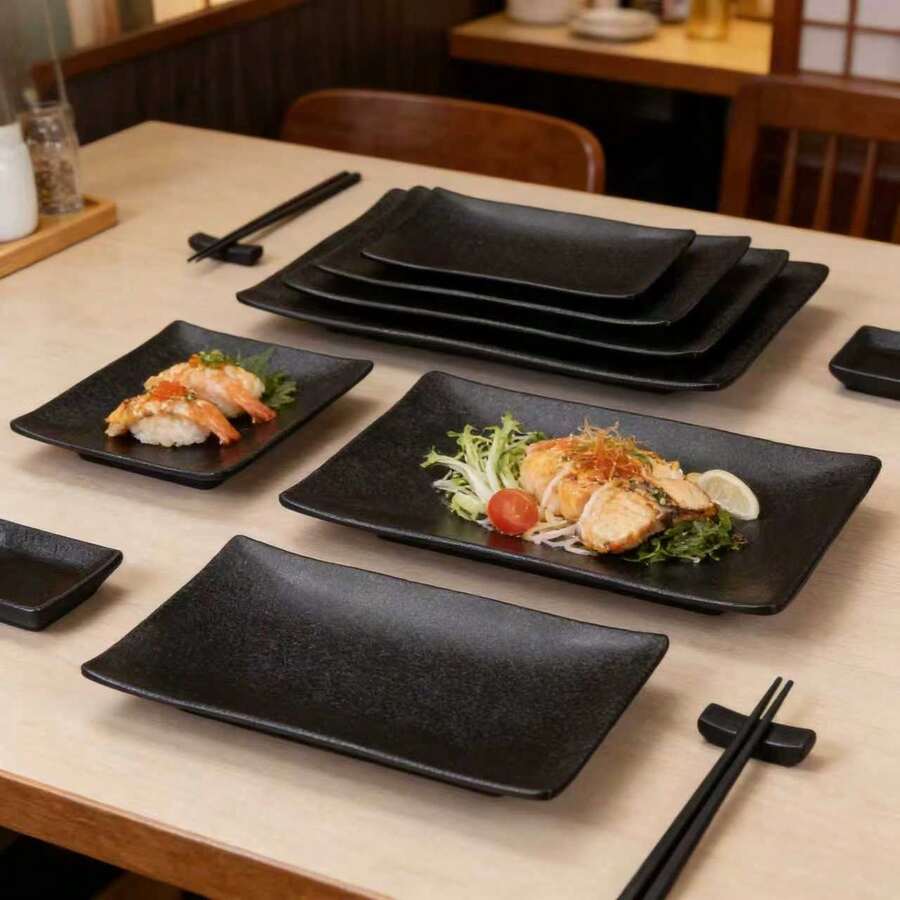Versatile Matte Black Carbon Fiber Rectangular Plate/Carbon Fiber Texture/Sushi Plate/Sashimi Plate/BBQ Plate/Snack Plate, Shatterproof, Scratch-Resistant, Easy To Clean, Dishwasher , Ceremonial Tableware, Suitable For Restaurant And Home - Black - View 1