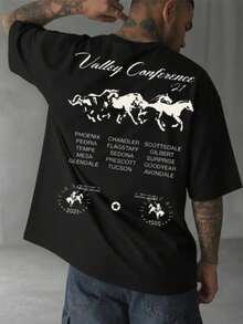 男士夏季时尚街头日系文字印花圆领短袖T恤 | 百搭街头休闲上衣，男友/老公礼物 - 黑色 - 查看 2