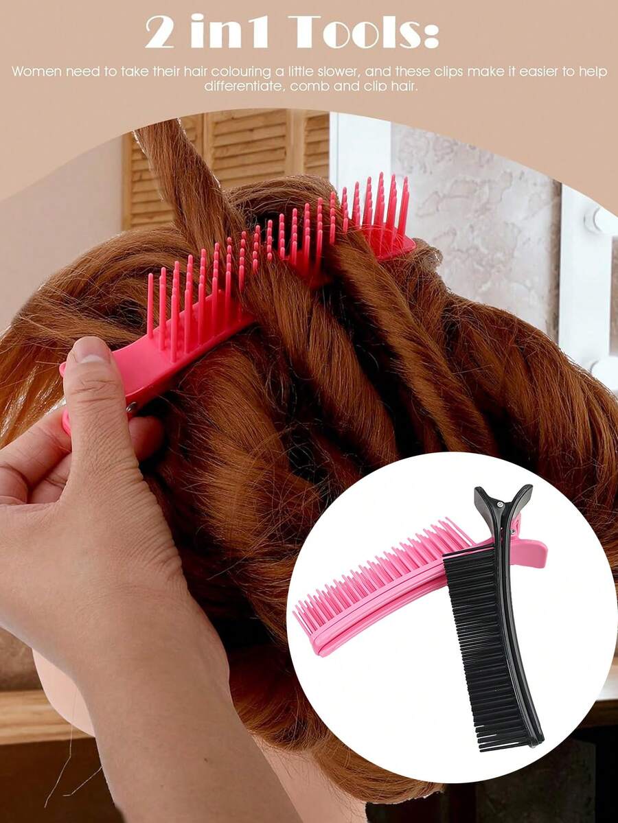 1pc Multi-Functional Hair Styling Clips, Suitable For Hair Salons, Non-Slip, Cute Minimalist Design, Available In Pink And Black - Multicolor - View 1