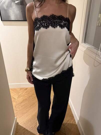 Blusa de satén y encaje elegante de moda para mujer, nueva colección de verano DEEKA