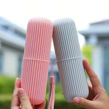 1pc Vertical Striped Portable Toothbrush Holder, Includes Rinse Cup, Toothbrush Rack, Toothpaste Rack, Suitable For Outdoor Camping Travel, Compact And Lightweight Design - Multicolor - View 10