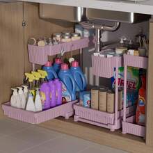 Euuztu Under Sink Organizer 2 Pack, Sink Pull-Out Sliding Storage Cabinet, 2-Tier Under Shelf Organizer Kitchen Bathroom, Purple - 紫色 - 查看 8