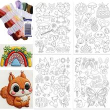 4 Sheets Cute Cartoon Pattern Self-Adhesive Embroidery Kit, Water Soluble Stabilizer Sheets, Washable Stick & Stitch Embroidery Patterns - A - View 5