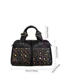 Ladies' Retro Personalized Leopard Print Shoulder Bag, Fashionable Business Multi Compartment Storage Compartment Handbag, Large Capacity Front Pocket Crossbody Bag - Black - View 2
