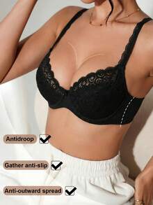 Women's Sexy Lace Padded Push-Up Bra - Black - View 3