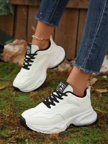 女式厚底运动鞋，2025年新品，秋季厚底休闲舒适运动鞋 - 黑色 - 查看 5