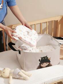 1 szt. Składane pudełko do przechowywania z grafiką portretową, składany kosz na pranie z drewnianą rączką, składany kosz na brudne ubrania do łazienki - Wielokolorowe - Zobacz 15