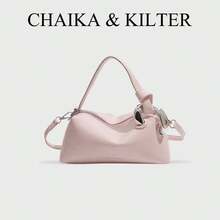 CHAIKA & KILTER 1 件装纯色亮面 PU 皮革手提包，女士休闲时尚托特水桶包，波士顿枕形包，字母金属装饰，顶部拉链封口，可拆卸可调节肩带，适合日常购物 - 粉色 - 查看 13