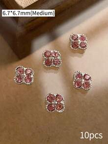 10 chiếc trang sức móng tay vuông sang trọng, thanh lịch, phụ kiện móng tay tối giản phong cách Y2K cho ngày Valentine, đá pha lê trắng và hồng lấp lánh, phù hợp cho nhiều mục đích trang trí móng tay DIY, móng ngắn, dụng cụ làm móng kiểu Pháp. - Nhiều màu - Xem 11