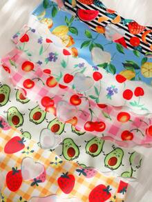 SQPVEH 6pcs/Pack Women's Fruit Print Hollow Heart Design Comfortable Sexy Low-Rise Thong Panties - Multicolor - View 9