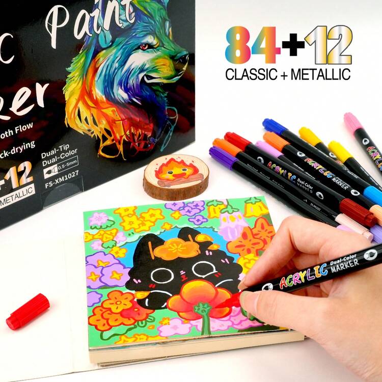 240/144/96/72/48/24 Colors Dual Tip Acrylic Marker Pen Set, Fade-Resistant, Suitable For Artists Painting, Illustration, Crafts, Coloring Books, DIY Projects On Paper, Fabric, Wood, Stone, Plastic, Glass, Ceramic, Pumpkin, For Students & Adults, Great Gift For Thanksgiving, Halloween, Christmas - Multicolor - View 10