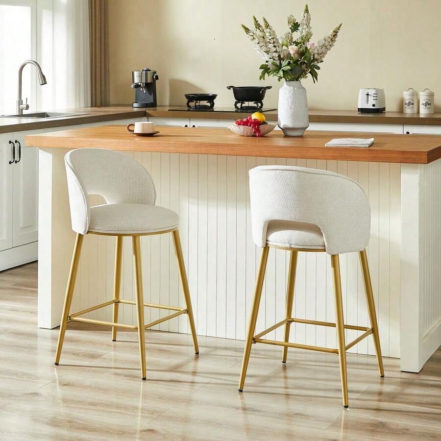 Barstools - Beige + Fabric - View 1