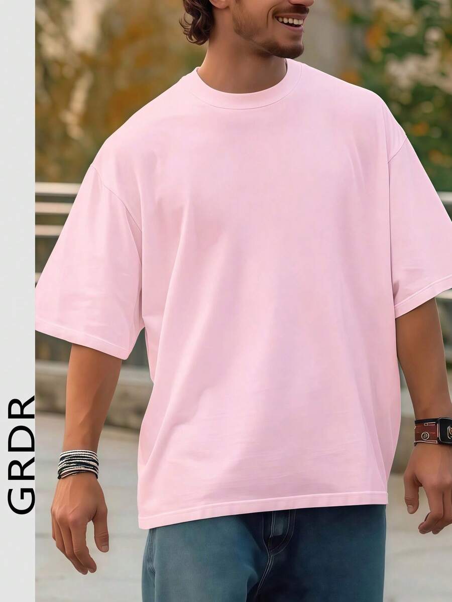 GRDR Men's Fashionable Loose Fit Short Sleeve T-Shirt | Exquisite Design | Summer Essential | Easy To Match | Showcase Your Style - Pink - View 1