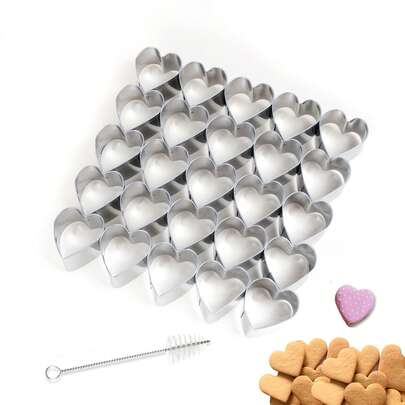 Mini Star Cookie Cutter,Mini Heart Cookie Cutter,Mini Flower Cookie Cutter, 25 Cavity Small Cracker Cutter, 1 Inch Star Shaped Cookie Cutter, Metal Tiny Cutter For Food,For Baking Fruit Fondant Clay,Non-Stick Dough