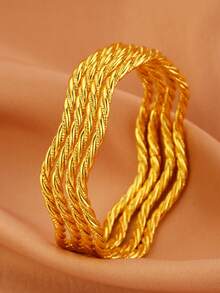4 Peças Pulseiras Bracelete Torcidas Personalizadas Banhadas a Ouro 18K da Moda, Adequadas para Festa, Presente e Uso Diário - Ouro amarelo - Visão 25