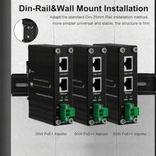 E-link Inyector industrial endurecido 2.5G PoE+ adaptador PoE+ de entrada de 12 ~ 48 V IEEE802.3af/at 30 W de salida de hasta 330 pies riel DIN y montaje en pared - Inyector PoE de 25 G y 30 W - Ver 6