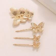 1/4pcs Alloy Butterfly Elegant Hair Clips, Unique Design Suitable For Women, Festivals, Parties, Dates - Gold - View 3